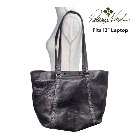 Patricia Nash Black Leather Tote or Laptop Bag - Picture 16 of 16